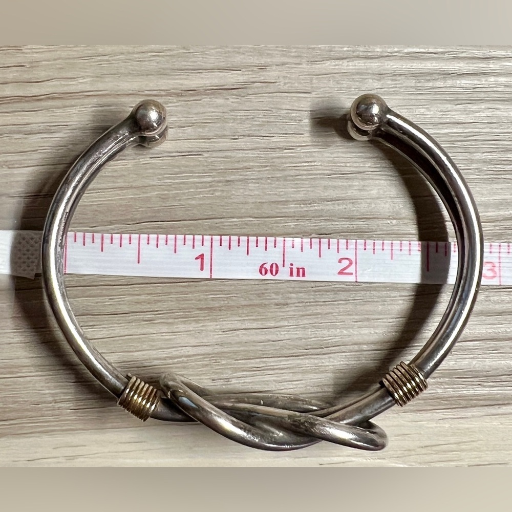 Vintage Southwestern Sterling Silver & Gold Infinity Knot Cuff Bracelet, 32g - Picture 7 of 10
